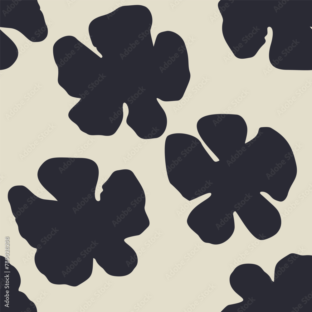 Sticker Monochrome black and white brush strokes inky flowers seamless pattern. Abstract floral contemporary background. - Stickers