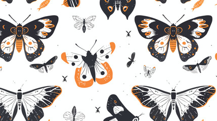Seamless pattern butterflies moths. Nature endless background