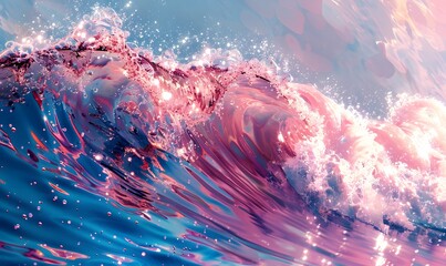 light pink wave, purest blue waters, sparking,clear and brave