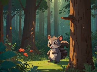 squirrel in the forest - obrazy, fototapety, plakaty