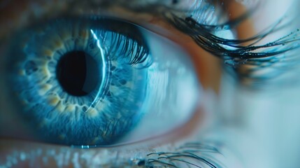 perfect blue eye macro in a sterile environment and perfect vision in resolution 6k concept the vision of the future and healthy life concept view precise and straight to the target : Generative AI