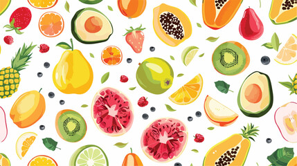 Seamless pattern with exotic tropical fruits on white