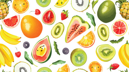 Seamless pattern with exotic tropical fruits on white
