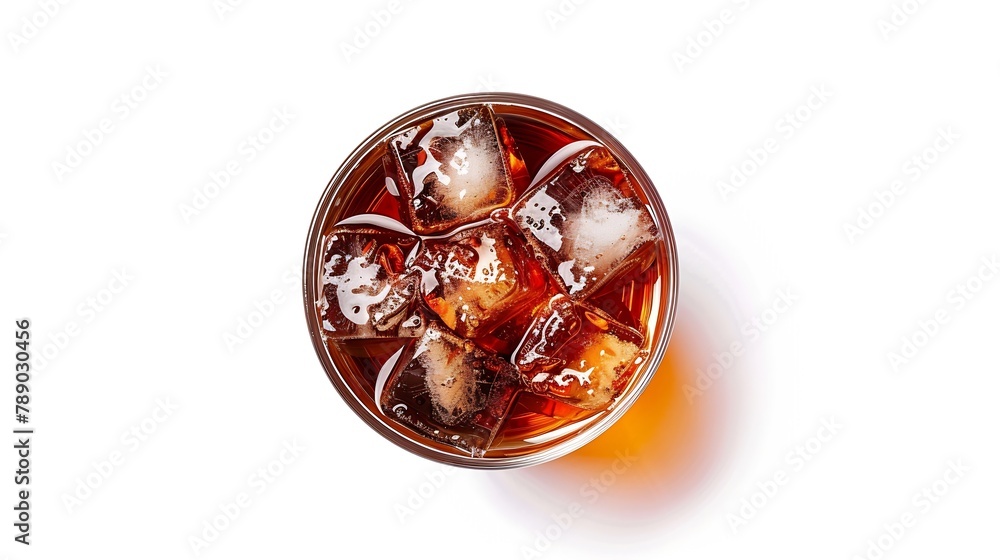 Poster cola drink with ice isolated on white backgroundwith clipping pathflat laytop view : generative ai