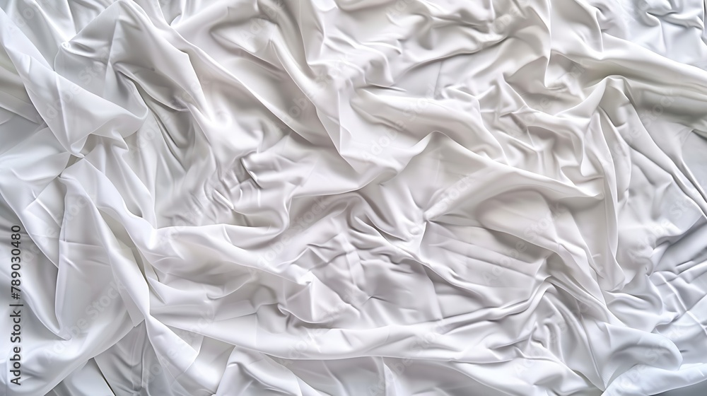 Poster abstract pattern of white crumpled bed sheet white wrinkled fabric texture rippled surface close up 