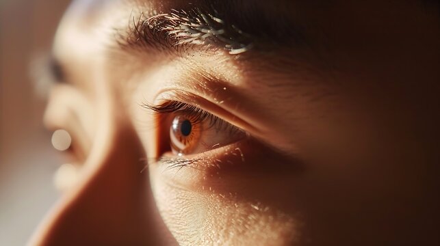 slow motion of male eye close up from asian young man half face : Generative AI