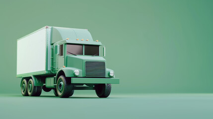 3d render isometric of green truck with white cargo box isolated on green background