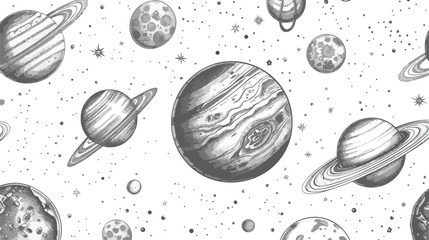 Seamless pattern with planets and other astronomical