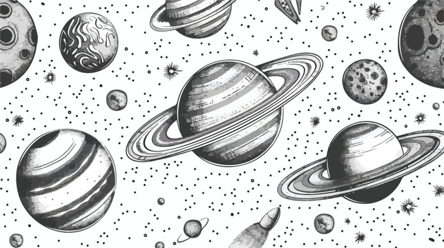 Seamless pattern with planets and other astronomical