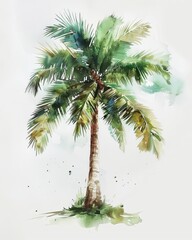 Palm tree isolated on white background. Watercolor illustration. AI generative