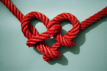 Red colored rope with a heart shaped knot