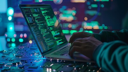 Programmer Extracting Data from Laptop Display - Conceptual Visualization of Source Code Acquisition and Digital Information Transfer for Seamless Global Connectivity