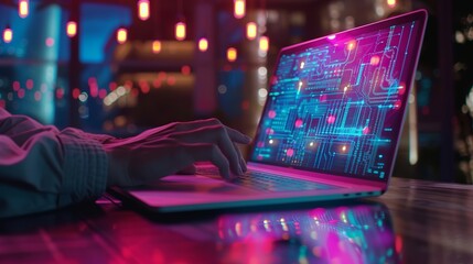 Programmer Extracting Data from Laptop Display - Conceptual Visualization of Source Code Acquisition and Digital Information Transfer for Seamless Global Connectivity