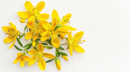 saint johns wort or Hypericum flowers isolated on white background Top view Flat lay : Generative AI