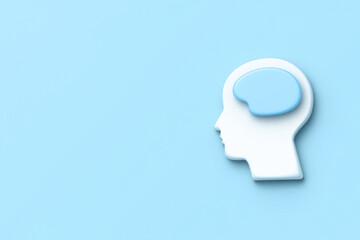 Light blue background with text space and 3D profile and brain