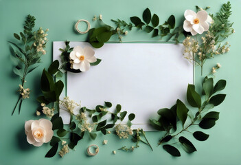 greeting invite background Wedding Floral artistic birthday art poster card made leaf green ornament Pre concept collection design frame branches Decorative cards wreath invitation template