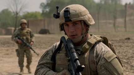 Fototapeta premium Focused Soldier on Patrol