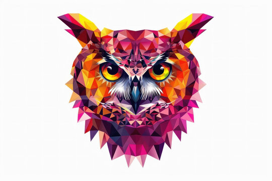 abstract colorful owl head polygonal illustration isolated on white background. tshirt design graphic