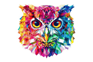 abstract colorful owl head polygonal illustration isolated on white background. tshirt design graphic