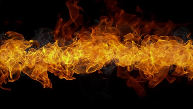 Super Slow Motion Shot of Real Fire Line Isolated on Black Background at 1000fps.