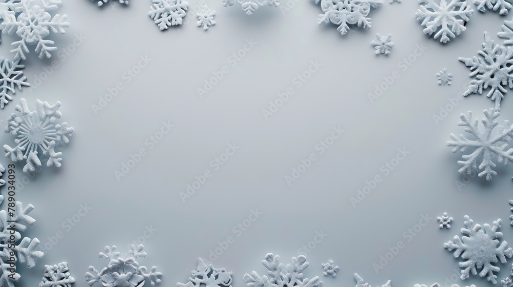 Poster christmas composition christmas frame made of snowflakes on pastel gray background winter concept fl