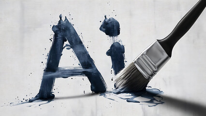 Art of Overstating Artificial Intelligence Capabilities -  letters ‘AI', blue brush strokes, white backdrop, concept of AI washing