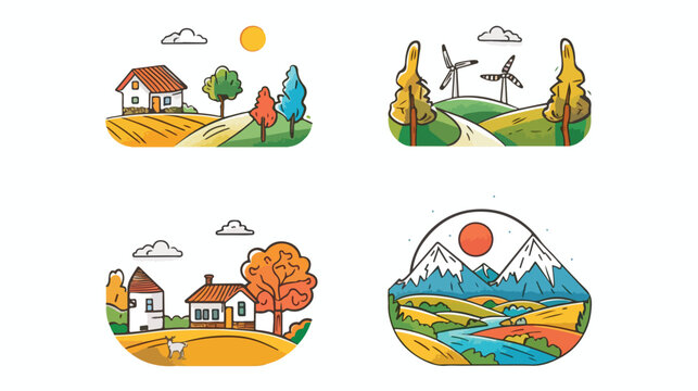 Set of Four colorful logotypes with rural or countrys