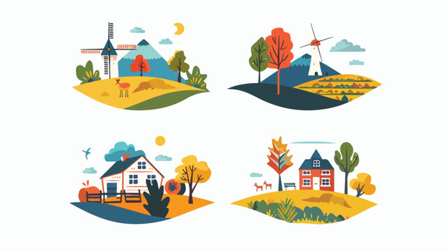 Set of Four colorful logotypes with rural or countrys