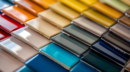 Samples of a ceramic tile in shop Colored samples of ceramic tiles for kitchen or bathroom interior material design of house floor porcelain stoneware : Generative AI