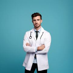 Handsome Male Doctor On Color Background