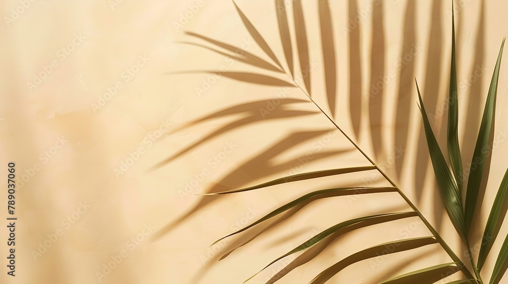 Aufkleber abstract background with tropical palm leaves shadow on beige wall creative minimal design with copy