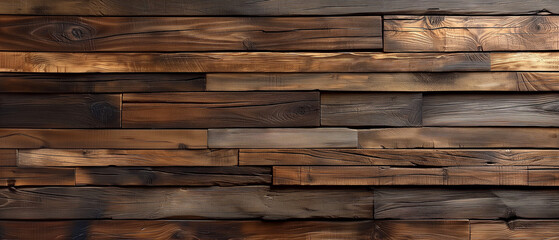 Wooden wall from thin plank. Dark brown colors, Natural looking grunge surface.