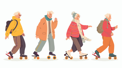 Set of Four happy elderly people performing daily act