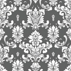 Fototapeta premium Wallpaper in the style of Baroque. Seamless vector background. White and grey floral ornament. Graphic pattern for fabric, wallpaper, packaging. Ornate Damask flower ornament. 