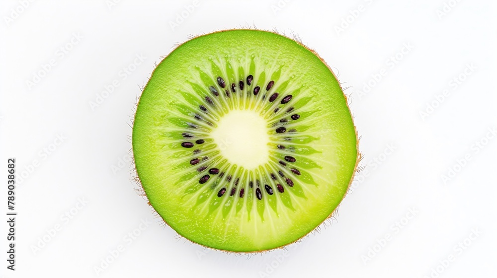 Poster cross section of ripe kiwi isolated on white background top view : generative ai