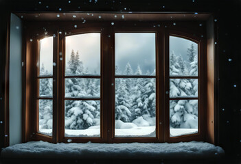 window winter air day frame fresh forest glasses home house interior closed outside painted season tree view snow snowy covered white wild wooden cold seasonal glac