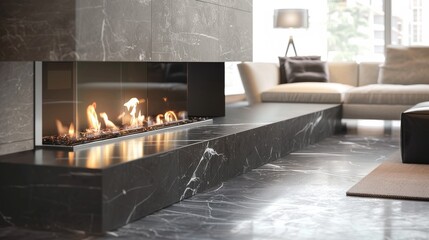 modern stone black marble  fireplace in interior design
