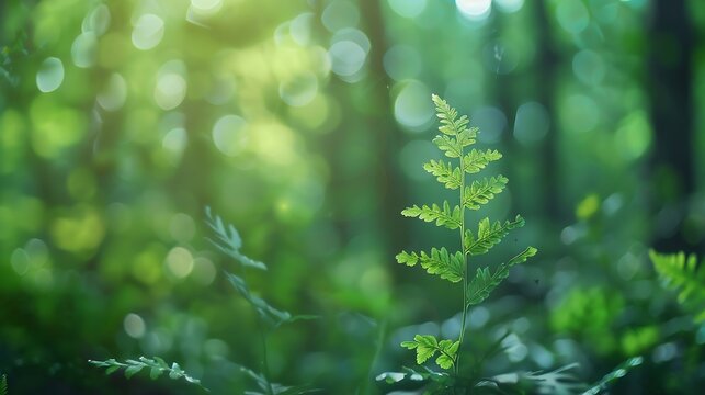 Leaves of a young fern closeup with copy space Beautiful fresh fern sprouts in spring woodlands Closup of growing fern plant Natural spring scenery : Generative AI