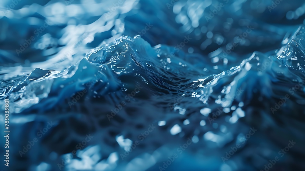 Poster Blue textured background of waves with ripples on the water Closeup selective focus defocus : Generative AI