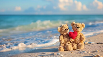 Teddy Bears at the beach on Valentine's day
