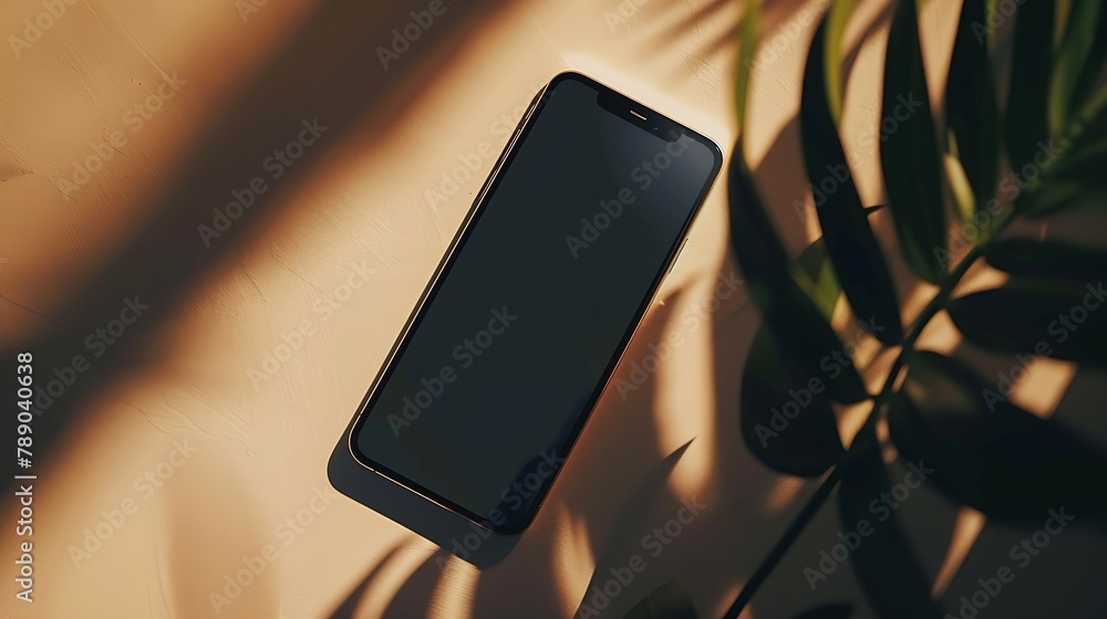 Aufkleber smartphone mockup phone with blank screen template flat lay minimalist styled : generative ai