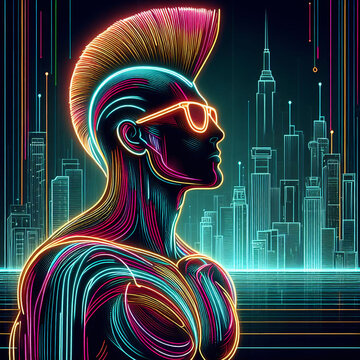 abstract head, neon image