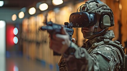 Indoor Firearms Training with Virtual Reality. - obrazy, fototapety, plakaty