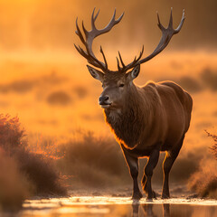Majestic Red Deer Roaming Through the Wilderness - obrazy, fototapety, plakaty