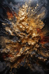 Abstract Painting in Gold and Black - obrazy, fototapety, plakaty