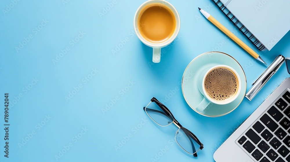 Leinwandbilder minimal work space creative flat lay photo of workspace desk top view office desk with laptop notebo