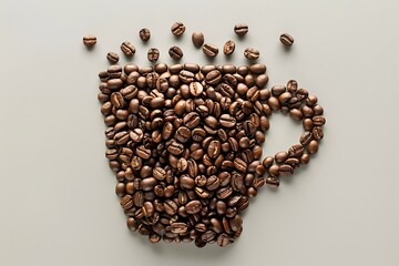 I love coffee. Arrangement of coffee beans into shape of cup . - Powered by Adobe