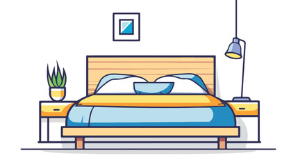 Simple double bed icon with mattress and pillows. Acc