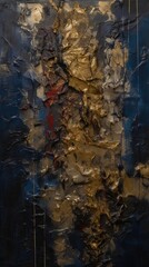 Abstract Painting in Gold and Blue Tones - obrazy, fototapety, plakaty