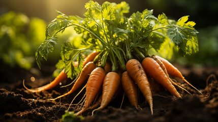 Homegrown Vegetable Concept. Fresh Carrots Growing in a Garden. Vegetable Farming 
